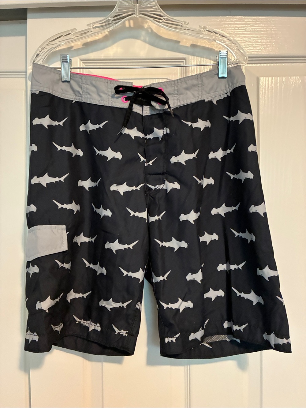 Old Navy Black Swim Trunks with White Shark Print